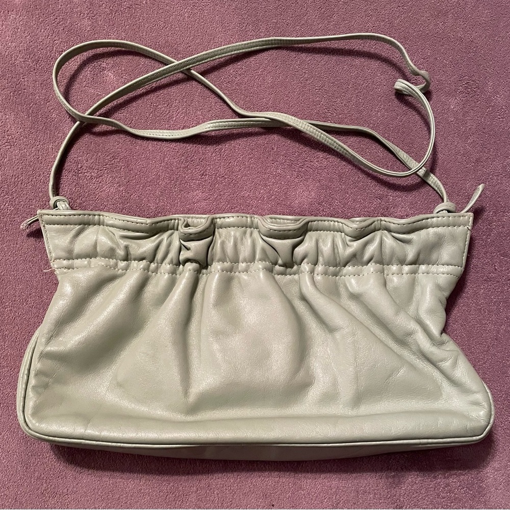 Vintage Mint Green Leather Clutch with Strap and Ruched Detail
